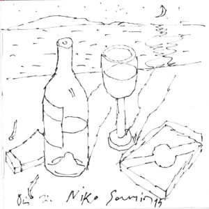 Σκίτσο του Παύλου Σάμιου στο Μπλοκάκι των Ζωγράφων του Νίκου Γ. Μαστροπαύλου